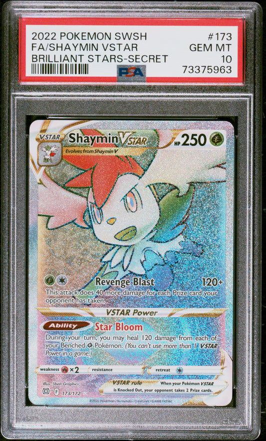 2022 Pokémon Sword & Shield Brilliant Stars #173/172 FA/SHAYMIN VSTAR Brilliant Stars-Secret - PSA 10